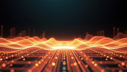 Fototapeta premium digital sound waves radiate from a central point transforming into a sleek glowing circuit pattern representing AI-generated speech with precise clarity blending futuristic