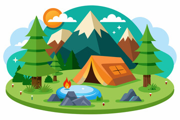 Camping Adventure in a Mountainous Forest Setting