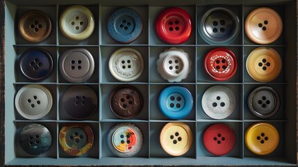 Fototapeta premium Collection of Vintage Buttons in a Box