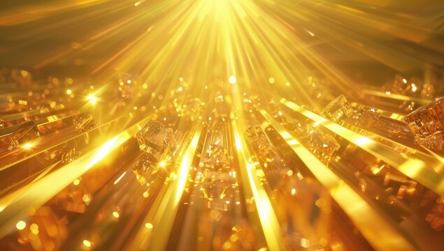 A bright yellow background with a lot of glitter and diamonds