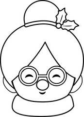 Mrs Claus head outline vector.
Cute Mrs Claus face outline svg.
Isolated Christmas santa claus wife head coloring drawing. 