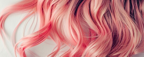 Fototapeta premium Close up of pink and purple ombre hair. Soft, wavy strands create a vibrant and trendy look. Perfect for beauty, fashion, and hair care content.