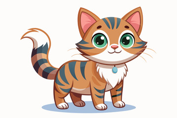 Obraz premium Cartoon Illustration of a Cute Striped Cat with a Blue Collar