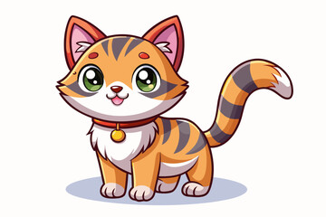 Fototapeta premium Adorable Cartoon Cat with Orange and Black Stripes Wearing a Collar