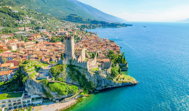 View of the Scaliger Castle of Malcesine. Malcesine, Lake Garda, Italy