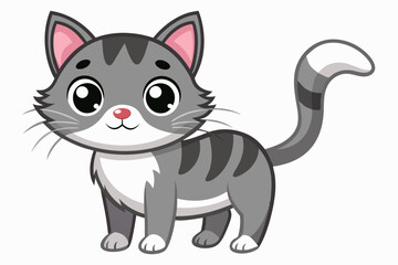 Obraz premium Cute Cartoon Gray and White Striped Cat with Big Eyes