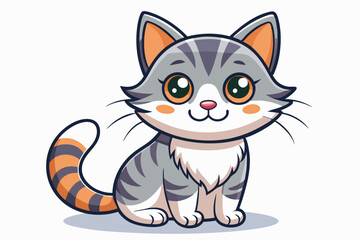 Fototapeta premium Cute Cartoon Grey and Orange Striped Cat Sitting