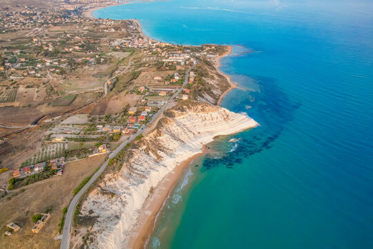 Stair of the turks, White Scala dei turchi in Agrigento, Sicily. White rocky cliff on the coast in the  of Porto Empedocle