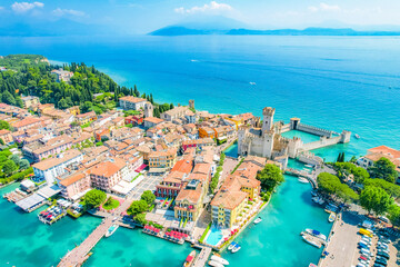 Rocca Scaligera Castle in Sirmione Lake Garda, Italy. Lago di garda