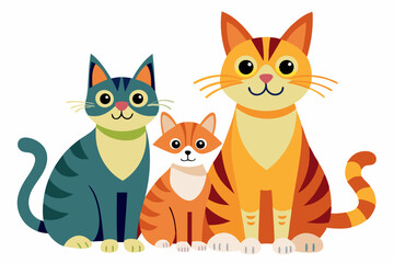 Fototapeta premium Three Cartoon Cats Sitting Together