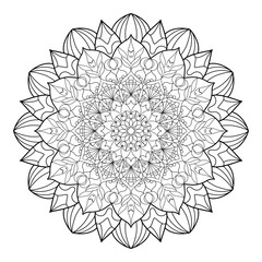 Mandala Line Illustration,  Perfect set for surface of design, textiles, posters, tattoos in indian yoga style, Mandala Line Drawing Design. bundle for coloring book interior. Round Ornament Pattern