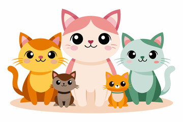 Fototapeta premium Five Adorable Cartoon Cats Sitting Together