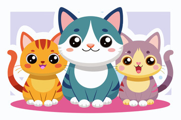 Three Cute Cartoon Cats Sitting Together