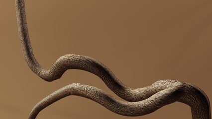 Podium, showcase made of a curved tree branch - 3D rendering. Natural aesthetic minimalistic background for advertising goods, cosmetics.