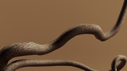 Podium, showcase made of a curved tree branch - 3D rendering. Natural aesthetic minimalistic background for advertising goods, cosmetics.