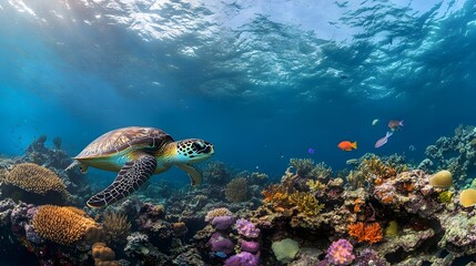 Obraz premium Vibrant Coral Reef Teeming with Diverse Aquatic Life