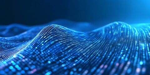 Blue binary code background with data flowing