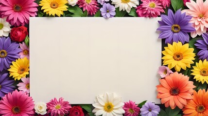 Fototapeta premium Flowers around the frame, white background, lots of space for text, empty space. Banner, layout