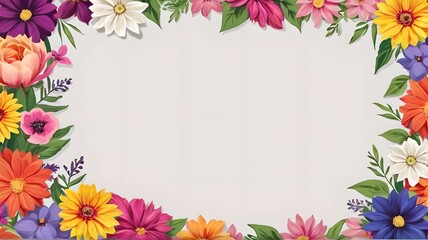 Obraz premium Flowers around the frame, white background, lots of space for text, empty space. Banner, layout