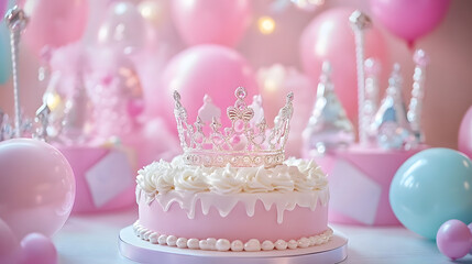 Princess themed birthday party decor with pastel colors and tiaras , princess, birthday, party, decoration, girl, crown, pastel