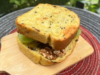 Pumpkin Toast with Red bean green tea Greek yogurt with green grapes