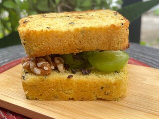 Pumpkin Toast with Red bean green tea Greek yogurt with green grapes