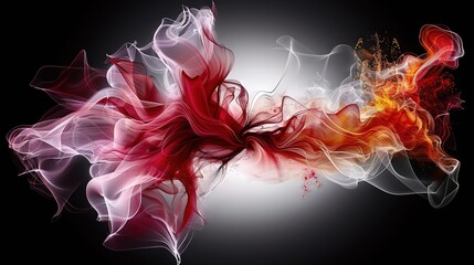   Red, orange, and white smoke swirls in a black sky