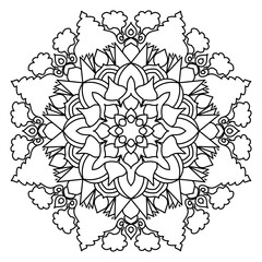 Mandala Line Illustration,  Perfect set for surface of design, textiles, posters, tattoos in indian yoga style, Mandala Line Drawing Design. bundle for coloring book interior. Round Ornament Pattern