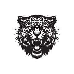 leopard furious vector art silhouette design black and white color 