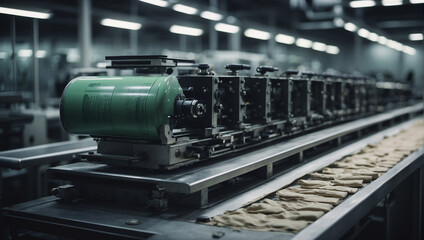 Conveyor of a food factory for the production of dough products. Technological production of dough and semi-finished products. Food, semi-finished products production line