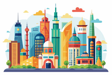 Obraz premium Vibrant Cityscape with Modern and Traditional Architecture