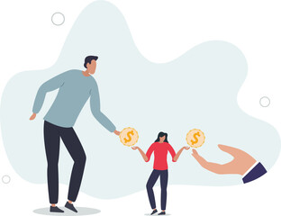 Living paycheck to paycheck, financial problem, get monthly income to pay for debt and loan or monthly expense concept.flat design with people.