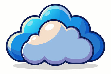 Fototapeta premium Cartoon Blue Cloud with White Outline and Shadow
