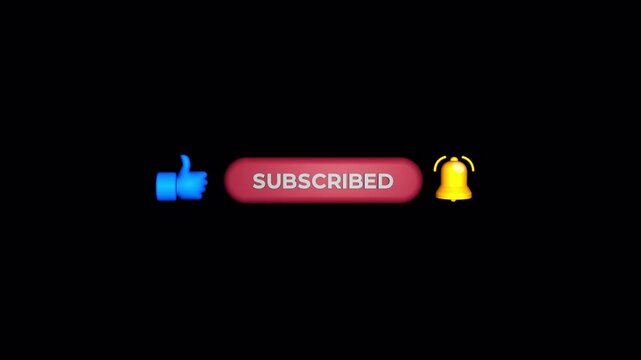 3d animation of the like, subscribe and bell buttons with sound - Transparent background - 4K