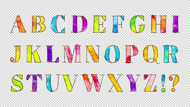 Watercolor alphabet on alpha channel