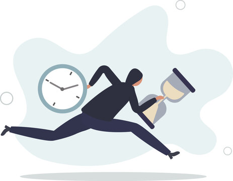 Steal time, productivity or procrastination problem, work efficiency to finish in deadline, strategy or accomplishment concept.flat design with people.