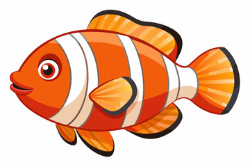 Cartoon Illustration of a Friendly Orange and White Clownfish