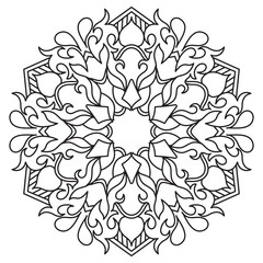 Mandala Line Illustration,  Perfect set for surface of design, textiles, posters, tattoos in indian yoga style, Mandala Line Drawing Design. bundle for coloring book interior. Round Ornament Pattern