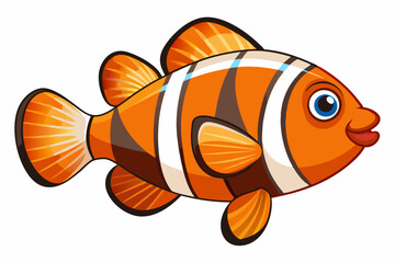 Cartoon Orange and White Striped Fish with Blue Eyes