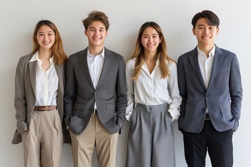 Confident Business Team Smiling in Suits and Blazers