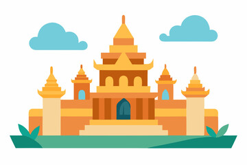 A there is a picture of a being with temple background, khmer temple, khmer art vector