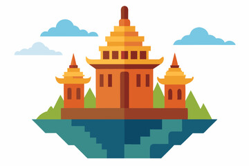 A there is a picture of a being with temple background, khmer temple, khmer art vector