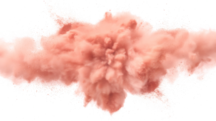 Dry Soil explosion with dirt and cloud smoke. Isolated on white background. Dirty ground abstract spread with flying particles