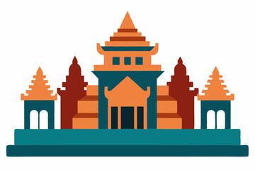 A there is a picture of a being with temple background, khmer temple, khmer art vector