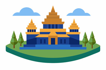 A there is a picture of a being with temple background, khmer temple, khmer art vector