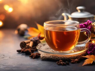 Autumn tea, cozy and delicious, vibrant colors, inviting