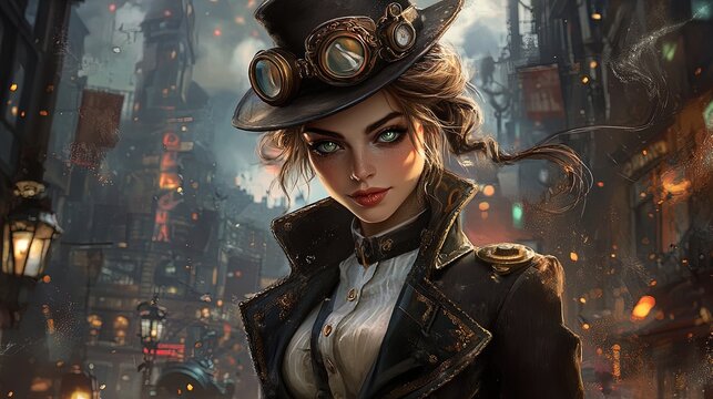 Embrace the Steampunk Spirit: A Daring Rogue in Victorian Elegance &ndash; Perfect for a Sporty Interior Poster with a Touch of Urban Chaos!