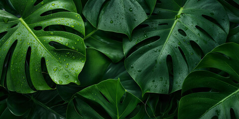 Closeup nature view of green leaf, tropical leaves background top view. 
