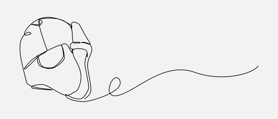 Continuous one line drawing of fur winter hat, trapper, ushanka, earflaps. Headwear, winter clothing concept. Editable stroke vector.