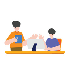 falt deisgn, flat design bisnis, bisnis flat design Two people discussing with work partners to collaborate, startup business illustration conceptual design ilustration vector